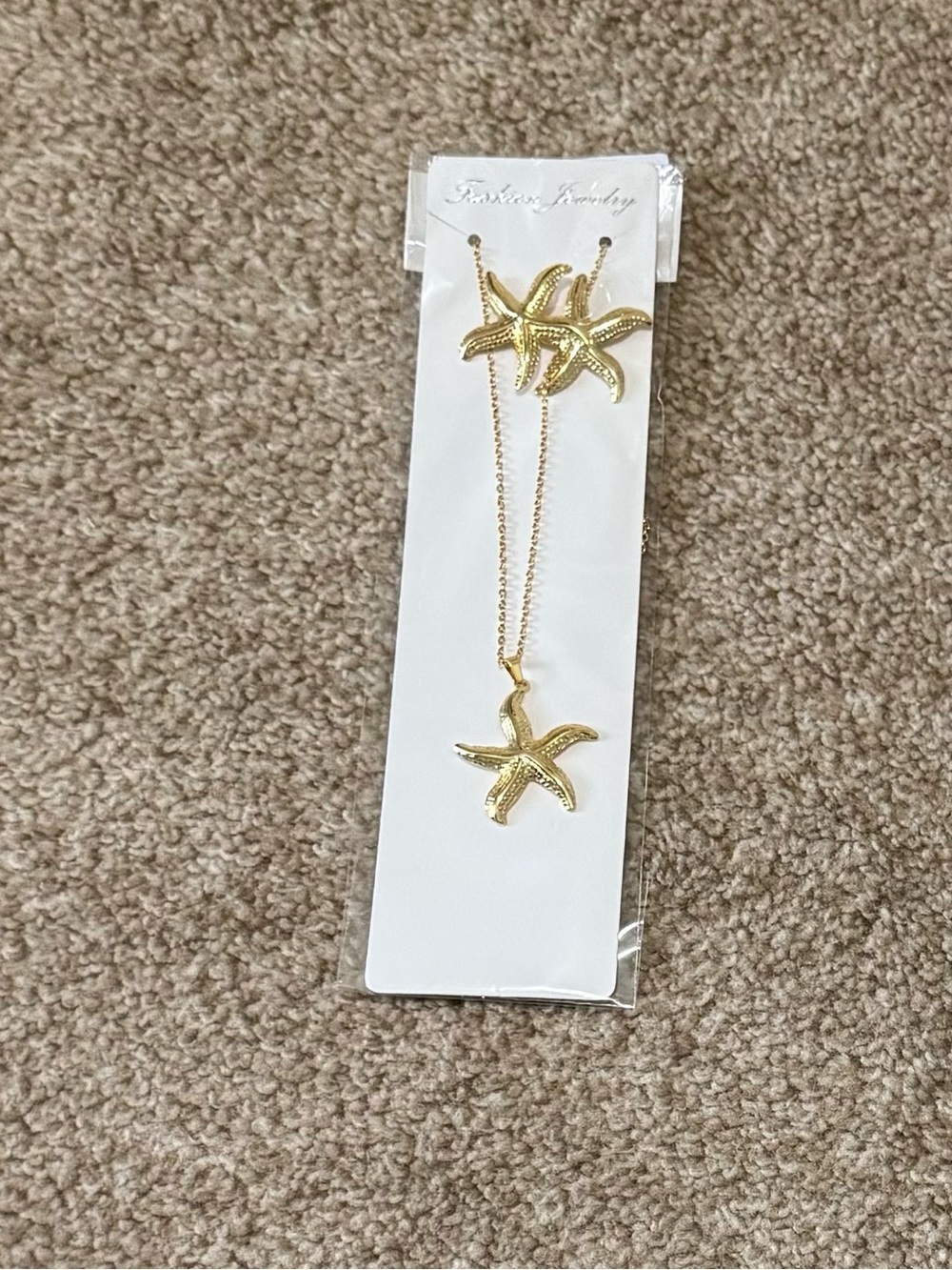 Starfish Pendant Necklace and Earring Set - Gold - Women Accessories